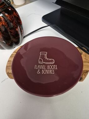 Rae Dunn Burgundy 'Flannel, Boots & Bonfires' Ceramic Plate